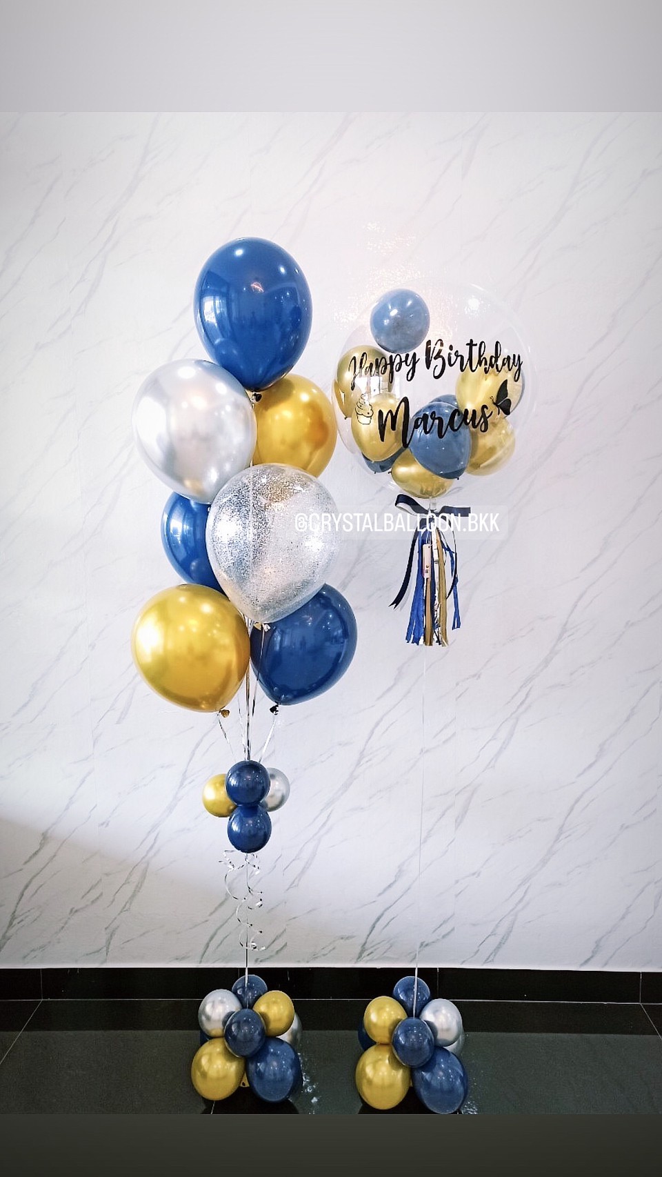 ลูกโป่ง วันเกิด Bubble USA ขนาด 24" Theme Dark Blue พร้อม ช่อลูกโป่ง 7 ลูก 1 ช่อ พร้อมตกแต่ง สามารถเปลี่ยนสีลูกโป่ง/เปลี่ยนข้อความได้