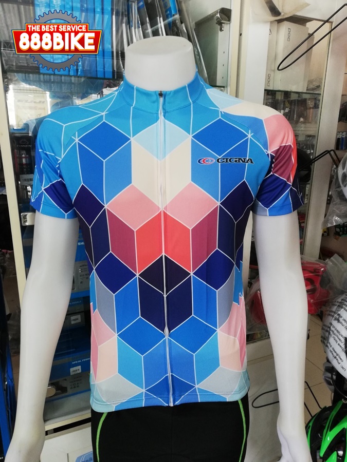 เสื้อสำหรับปั่นจักรยานอย่างดี CIGNA มีสีน้ำเงินขาวฟ้า , ดำเทา , ฟ้าขาวแดง M, XL