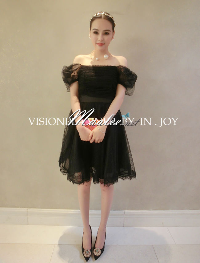 พร้อมส่ง ชุดออกงาน ชุดเดรสสั้น สีครีม Apricot