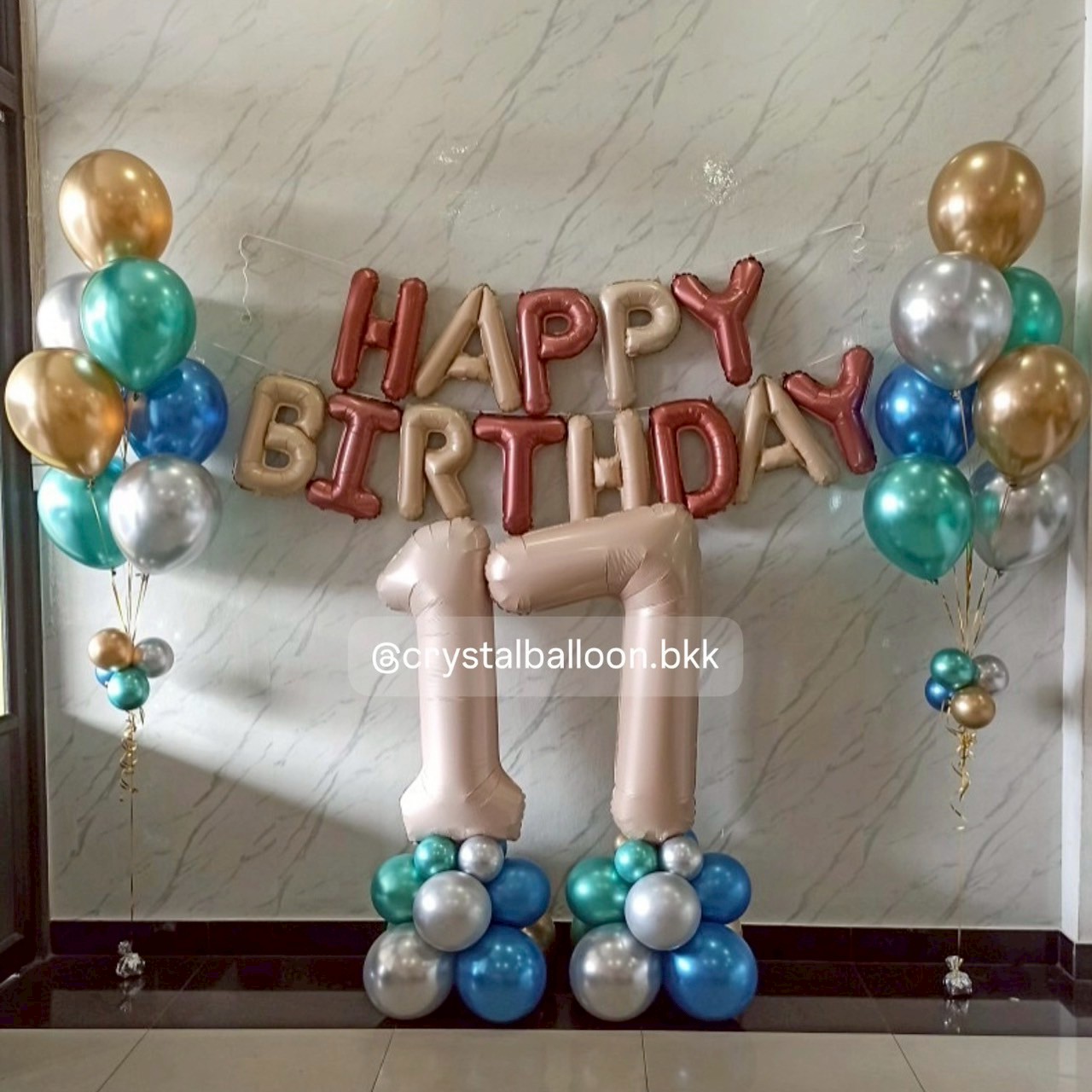 ลูกโป่ง วันเกิดเด็ก ฟอยล์ตัวเลข ขนาด 40" ตั้งฐาน 2 ชิ้น ฟอยล์ตัวอักษร Happy Birthday ขนาด 16" 1 ชิ้น ช่อลูกโป่ง ช่อ 7 ลูก 2 ช่อ พร้อมตกแต่ง สามารถเปลี่ยนสีลูกโป่ง-ฟอยล์ตัวอักษรได้