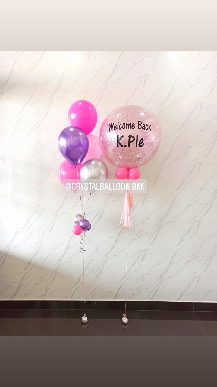 ลูกโป่ง วันเกิด Bubble ขนาด 24" กลิตเตอร์สีชมพู 1 ลูก พร้อม ช่อลูกโป่ง ช่อ 5 ลูก 1 ช่อ พร้อมตกแต่ง สามารถเปลี่ยนสีลูกโป่ง/เปลี่ยนข้อความ/เปลี่ยนขนาดได้