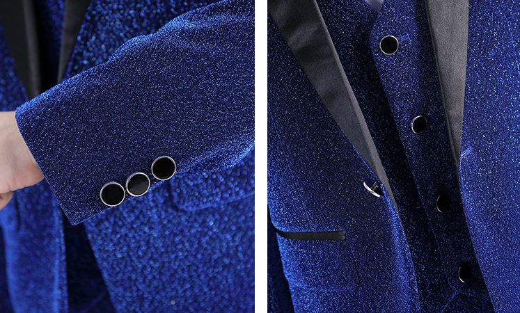 พร้อมเช่า ชุดสูทเด็กชาย สีน้ำเงิน เนื้อกากเพชร แบบหรูหรา (พร้อมเช่าไซส์ 120 , 130 , 150)