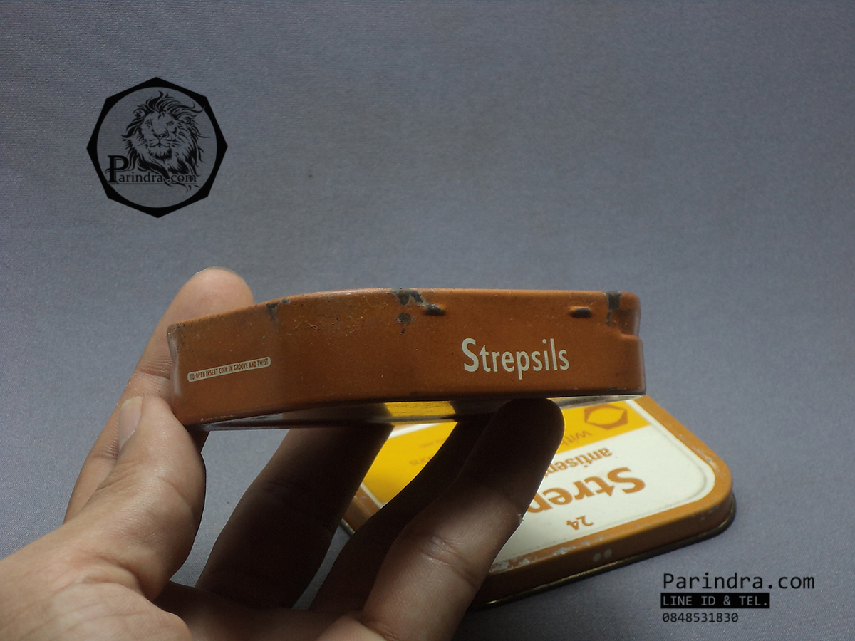 กล่องเหล็ก Strepsils รุ่นเก่า สีน้ำตาลอ่อน ปี 198x #S449