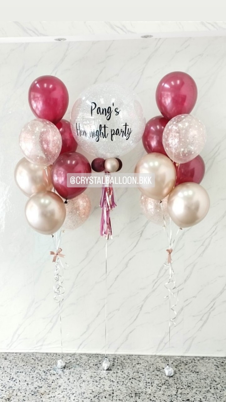 ลูกโป่ง Bride to be Bubble ขนาด 24" กลิตเตอร์สีขาว พร้อม ช่อลูกโป่ง ช่อ 7 ลูก 2 ช่อ พร้อมตกเเต่ง สามารถเปลี่ยนสีลูกโป่ง/เปลี่ยนสี-ข้อความได้