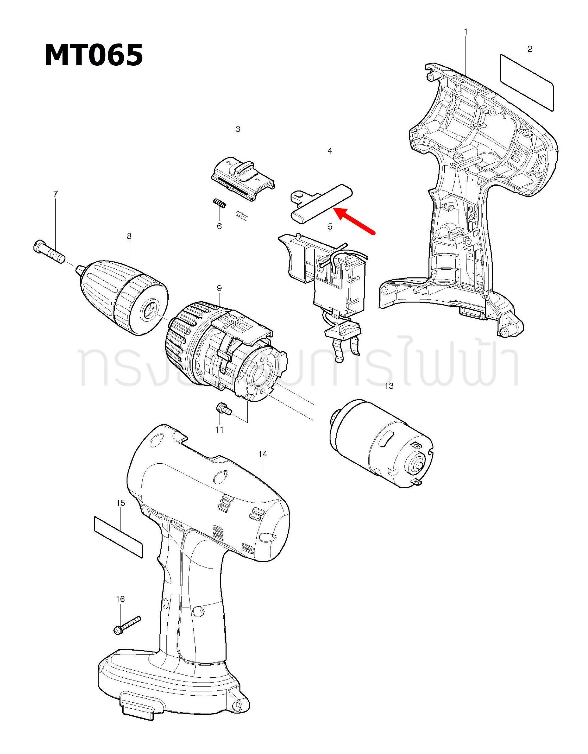 ตัวปรับระบบ ซ้าย-ขวา สว่านไร้สาย Maktec มาคเทค MT065, MT065SK [#4] Pn.417980-7 (แท้) ##