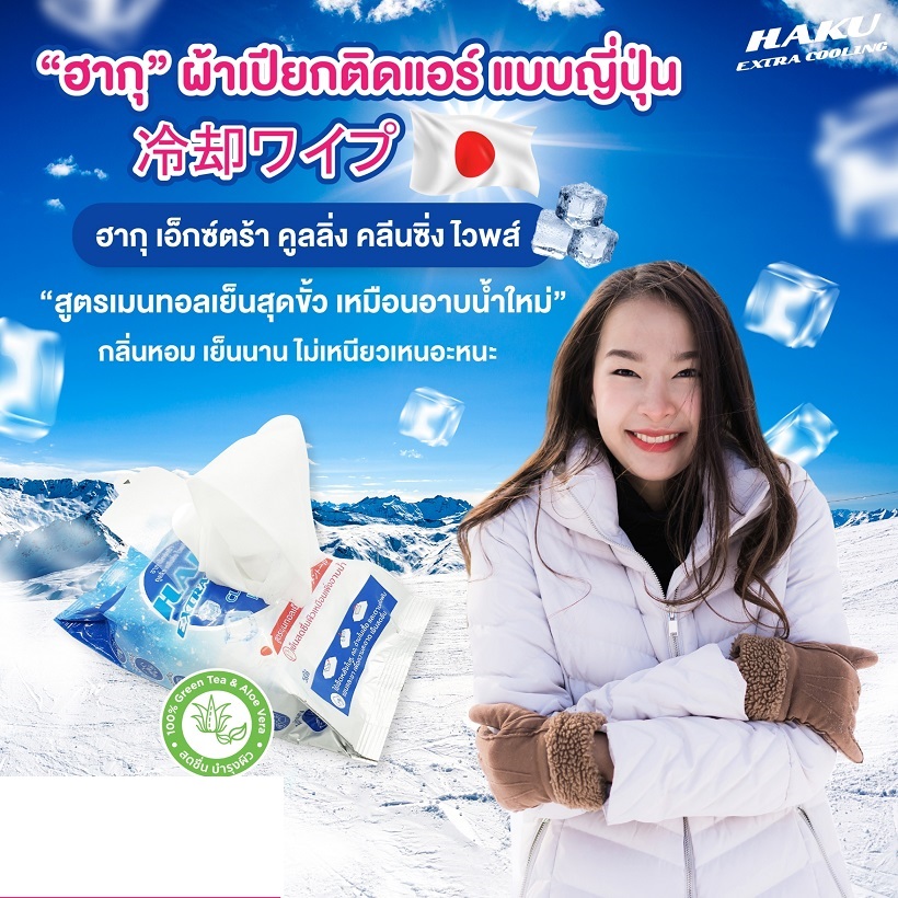ผ้าเปียกติดแอร์ ฮากุ เอ๊กซ์ตร้า คูลลิ่ง คลีนซิ่ง ไวพส์ 1 ห่อ 30 แผ่น