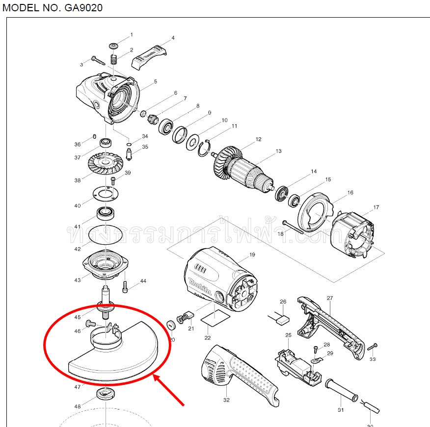 ตัวกันสะเก็ด, บังใบ หินเจียร Makita GA9020 [#47], GA9030 [#55] Pn.154672-4 (แท้) ##