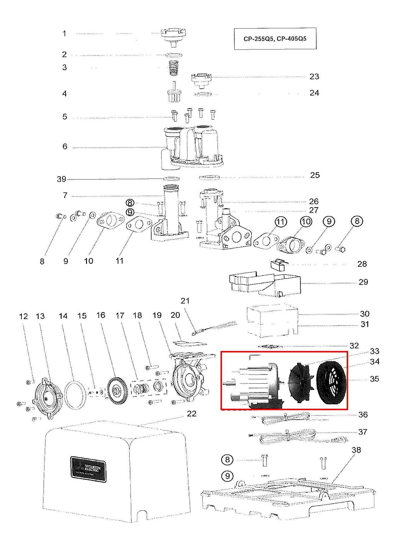 มอเตอร์ ปั๊มน้ำ มิตซู EP-205, EP-255, WP-205, WP-255 Pn.H02508P28 (แท้) ##