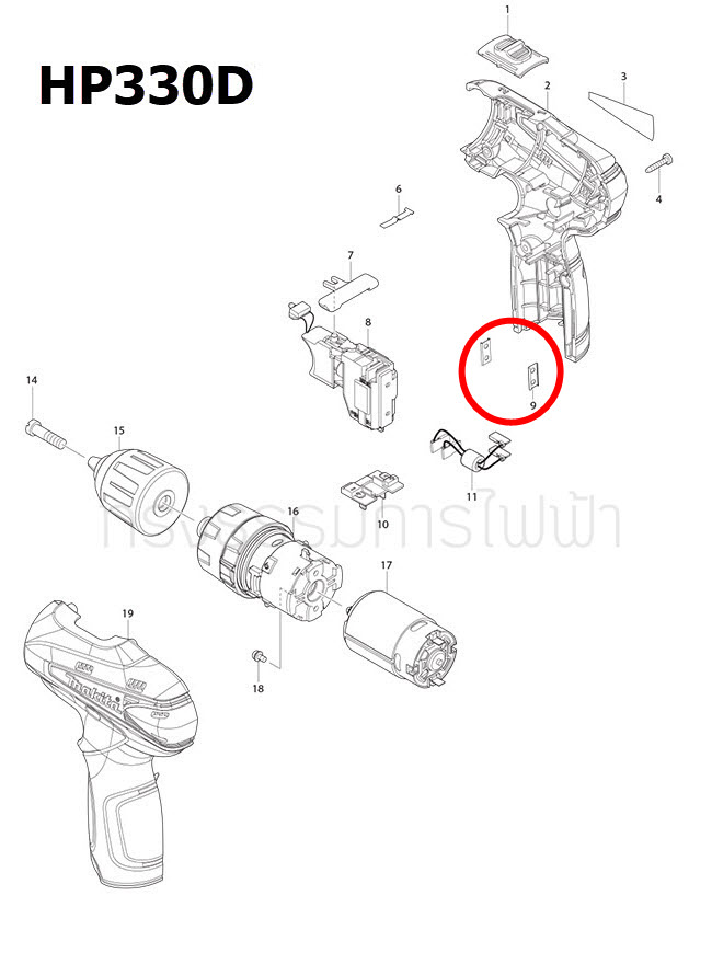 SET PLATE สว่านไร้สาย มากีต้า-Makita DF030D, TD090D, TD091D, TW100, JR100D, JR102D, UM164D, UH200D, UH200, CO300D, DF330D, HP330D, HP330DW, DA331D, UB1103 Pn.345998-7 (แท้) ##
