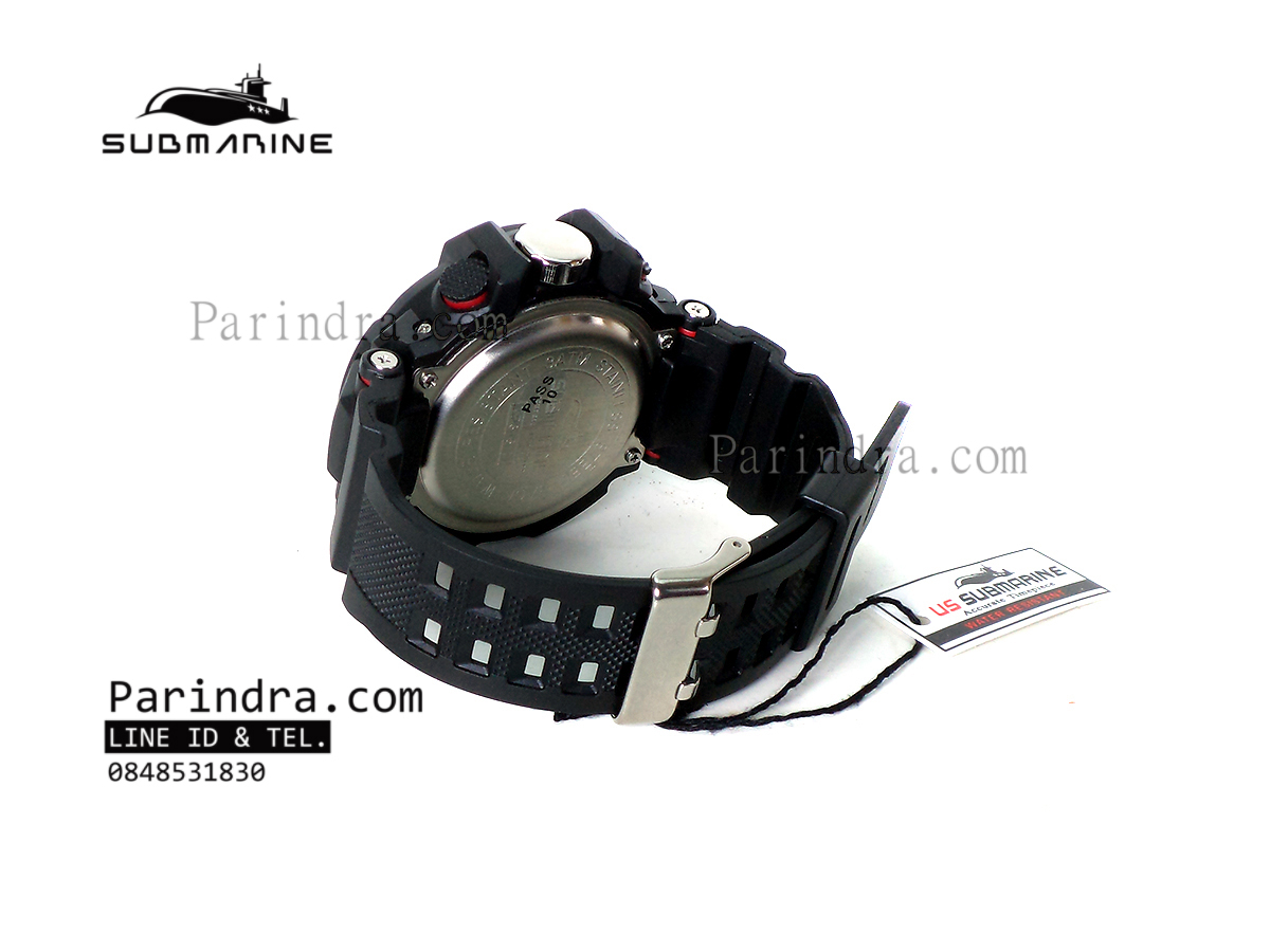 นาฬิกา US submarine Protector รุ่น TP3161M สีดำตัดแดงกรอบเข็มทิศ