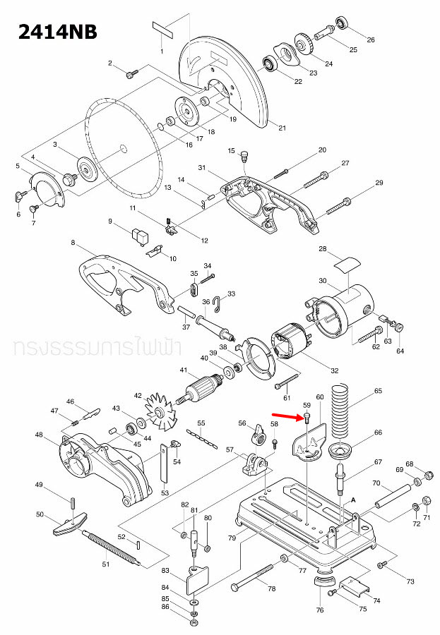 HEX BOLT M10X2 เครื่องตัดเหล็ก Makita มากีต้า 2414 [#74], 2414NB [#59] Pn.265201-9 (แท้) ##