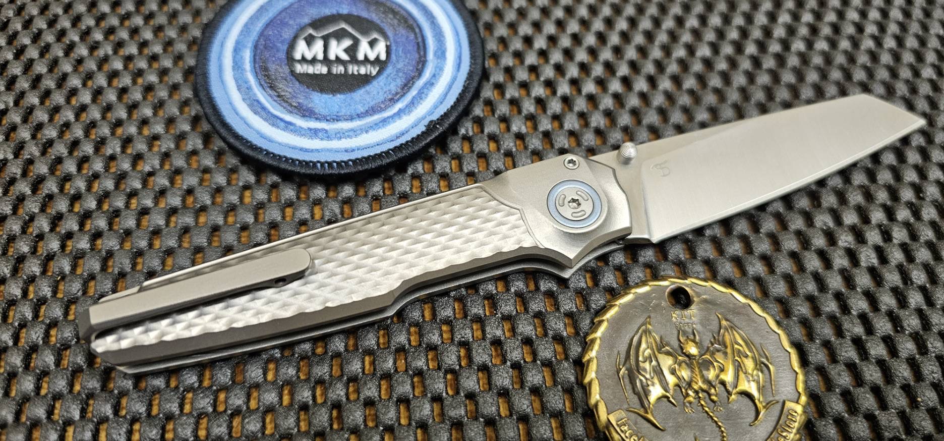 MKM Miura Button Lock Knife Gray Ti (2.72" Satin M390)