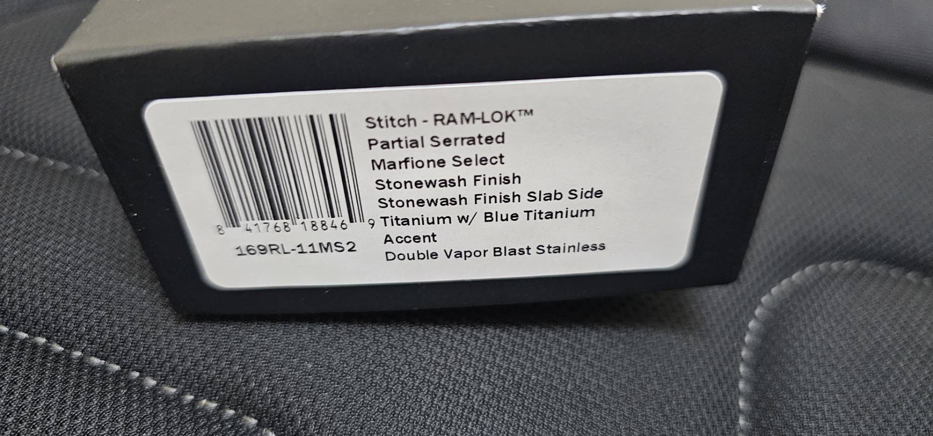 Microtech Stitch Ram-Lok S/E - Stonewashed Titanium - Stonewashed Blade - Blue Accents - Marfione Select