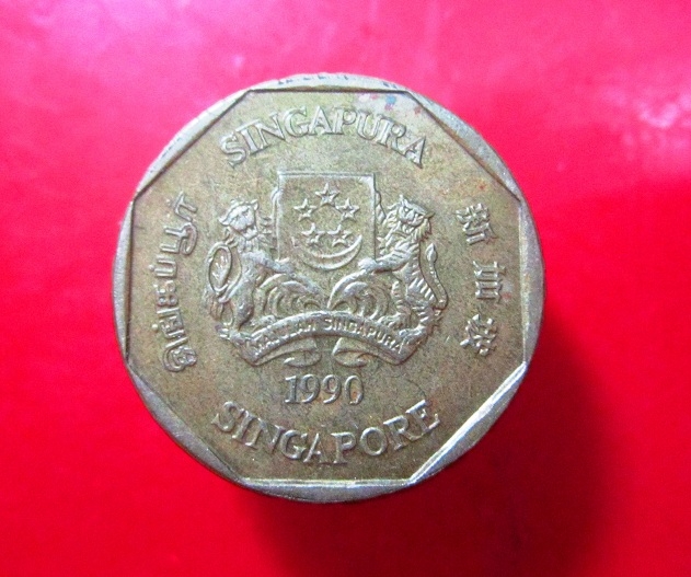 เหรียญ 1 ดอลลาร์สิงหโปร์ ร.ศ 1990 รับประกันเหรียญแท้ครับ แก้ฮวงจุ๊ย เหรียญที่สาม