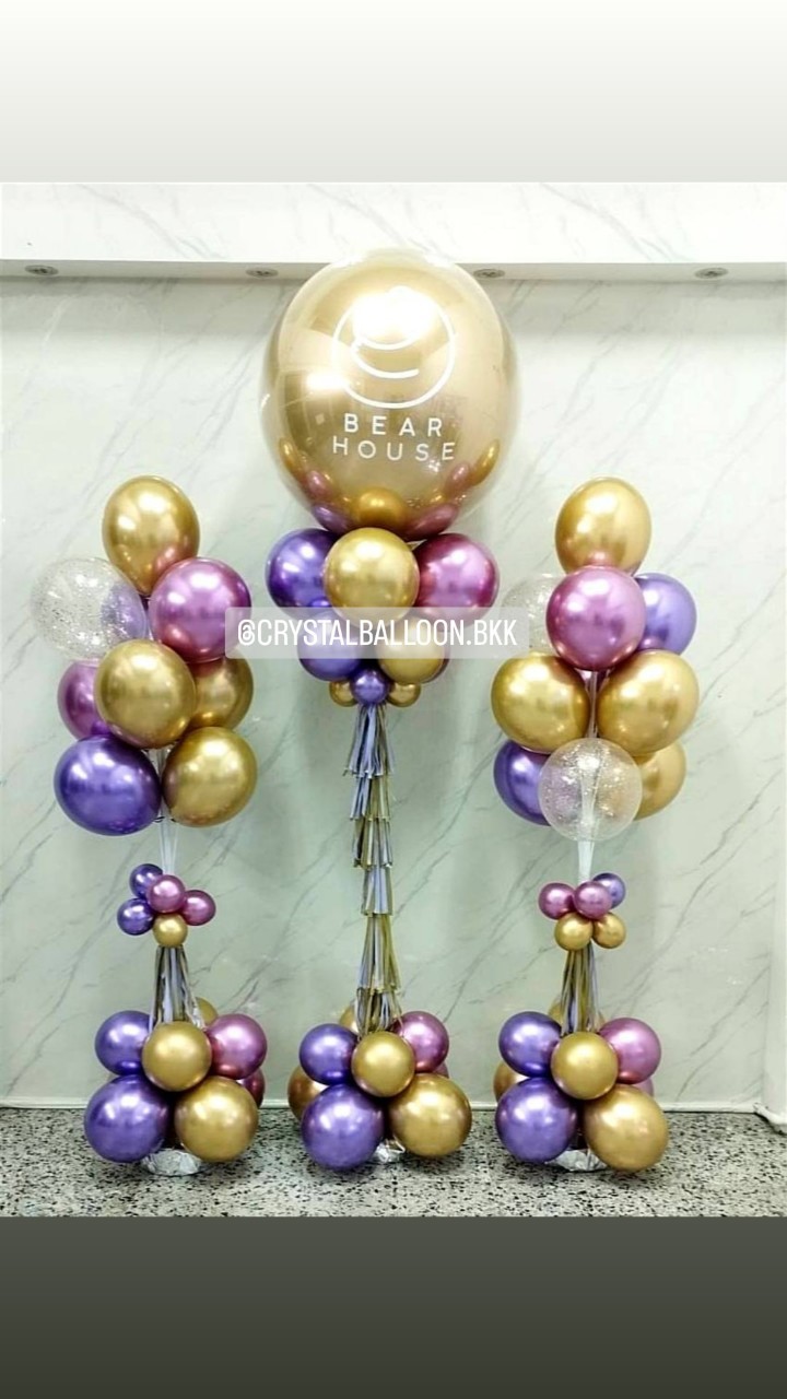 เสาลูกโป่ง เปิดร้าน ลูกโป่งยาง ขนาด 36" สีทองอ่อนโครเมี่ยม 1 เสา พร้อม เสาช่อลูกโป่ง ช่อ 10 ลูก 2 เสา พร้อมตกแต่ง สามารถเปลี่ยนสีลูกโป่ง/เปลี่ยนข้อความได้
