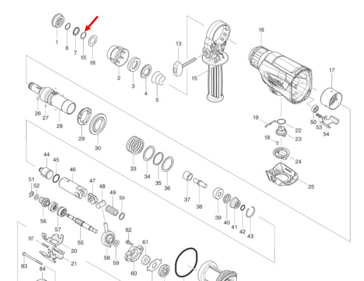 RING SPRING 15 สว่านโรตารี่ Makita มากีต้า M8701, M8701B [#105] Pn.233992-0 (แท้) ##(*)