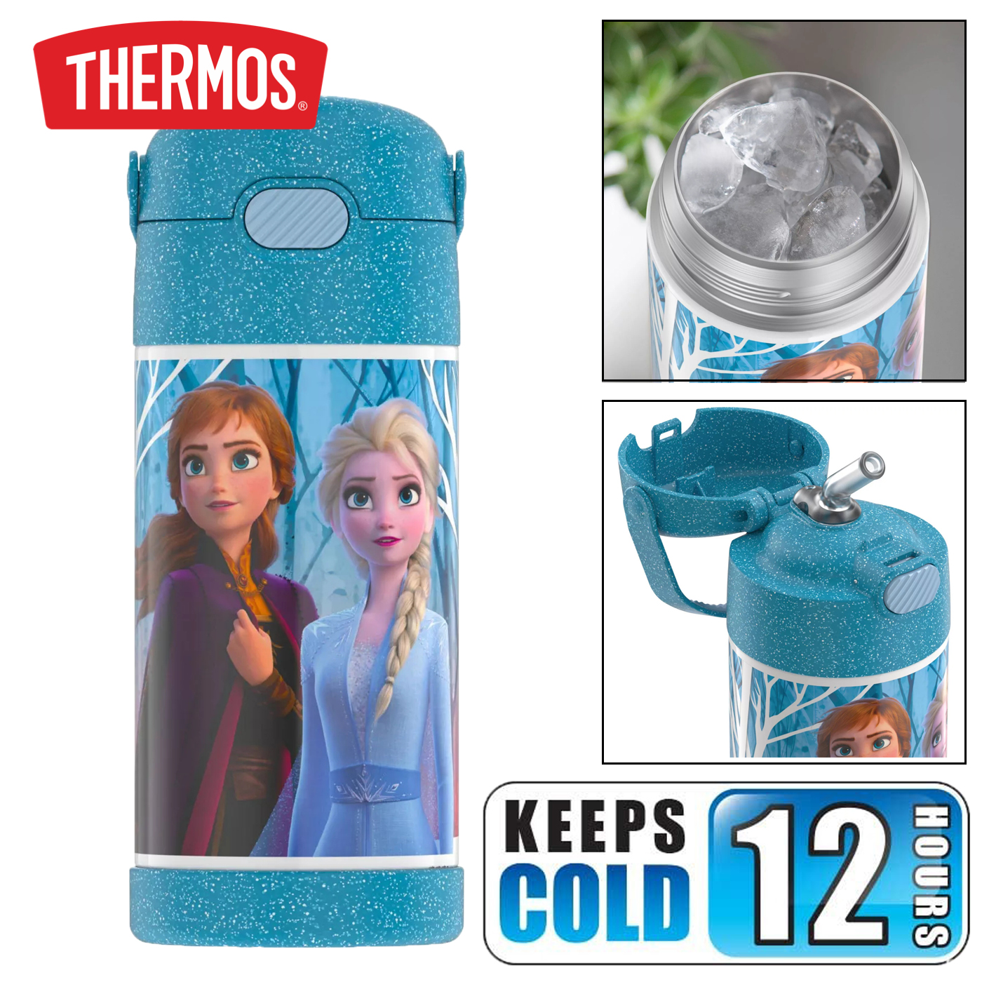 กระติกน้ำเก็บความเย็น Thermos Frozen 2 12oz FUNtainer Water Bottle with Bail Handle - Blue Glitter