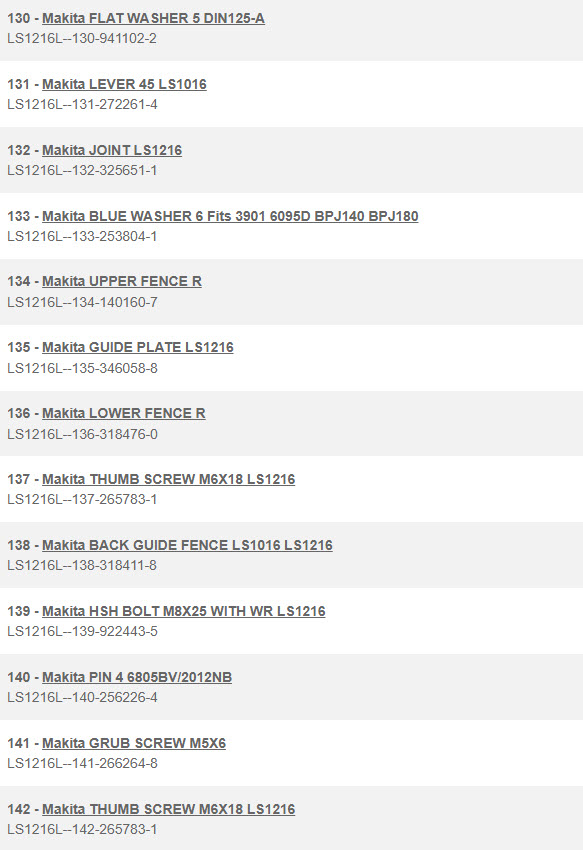 LS1216L, LS1016L แท่นตัดองศา Makita Spare Parts