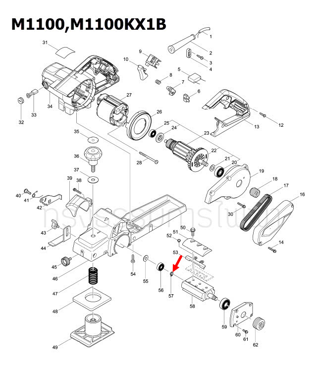 แหวนล็อค S-7 กบไสไม้ Makita MT111, M1100, M1100KX1B [#57] Pn.961003-8 (แท้) ##(*)