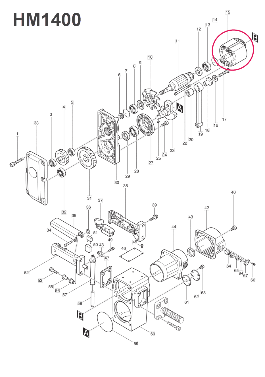 ฟิลคอยล์ สกัดคอนกรีต Makita รุ่น HM1400 (แท้) ##