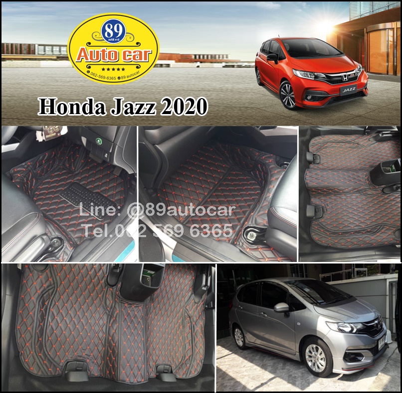 พรมปูพื้นรถยนต์ Honda Jazz 2022 ปูพรมVVIP สีดำด้ายแดง