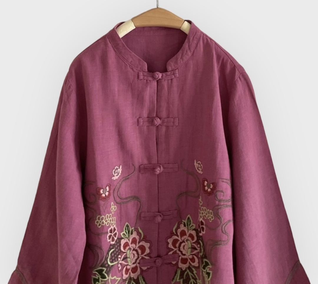 เสื้อคอจีนผ้าลินินลายปัก