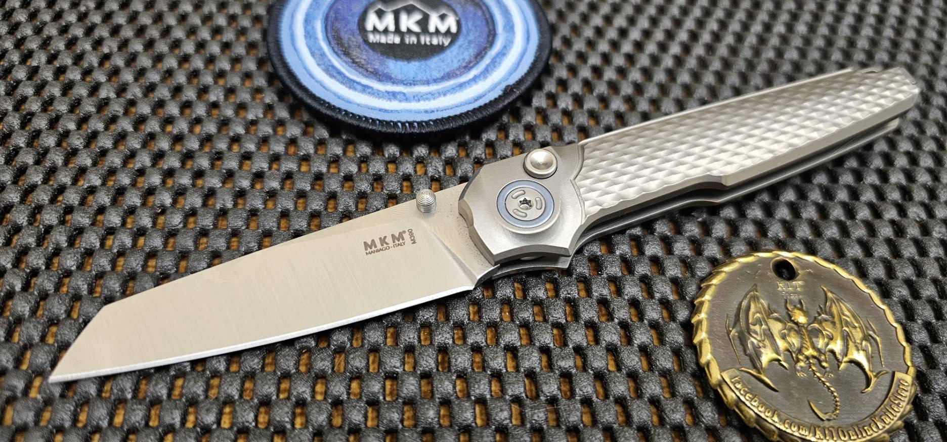 MKM Miura Button Lock Knife Gray Ti (2.72" Satin M390)