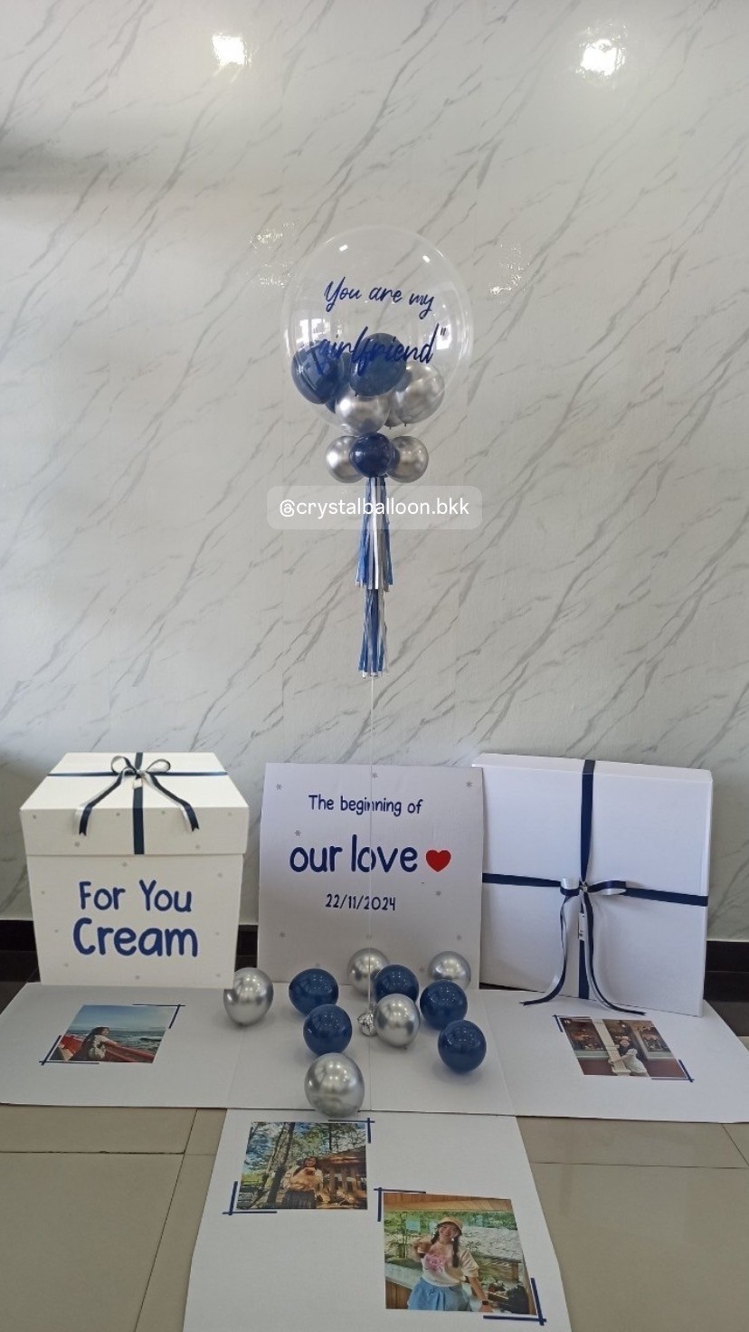 Surprised Box กล่องเซอร์ไพรส์ Bubble USA ขนาด 24" พร้อมตกแต่ง สามารถใส่รูปได้ 4 ใบ สามารถเปลี่ยนสีลูกโป่ง/เปลี่ยนข้อความได้