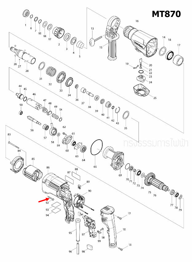 TAPPING SCREW 4X30 สว่านโรตารี่ Maktec มาคเทค, Makita มากีต้า MT870, MT871, HP1630, M8100, M8100B, M8701, M8701B Pn.266361-0 (แท้)##