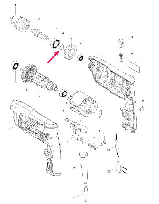 แหวนสปริง สว่าน Maktec , Makita MT606, MT607 [#4], MT904 [#33], GA7060, GA9060, M6001, M6001B, M6002, M6002B [#4] Pn.233925-5 (แท้) ##(**)