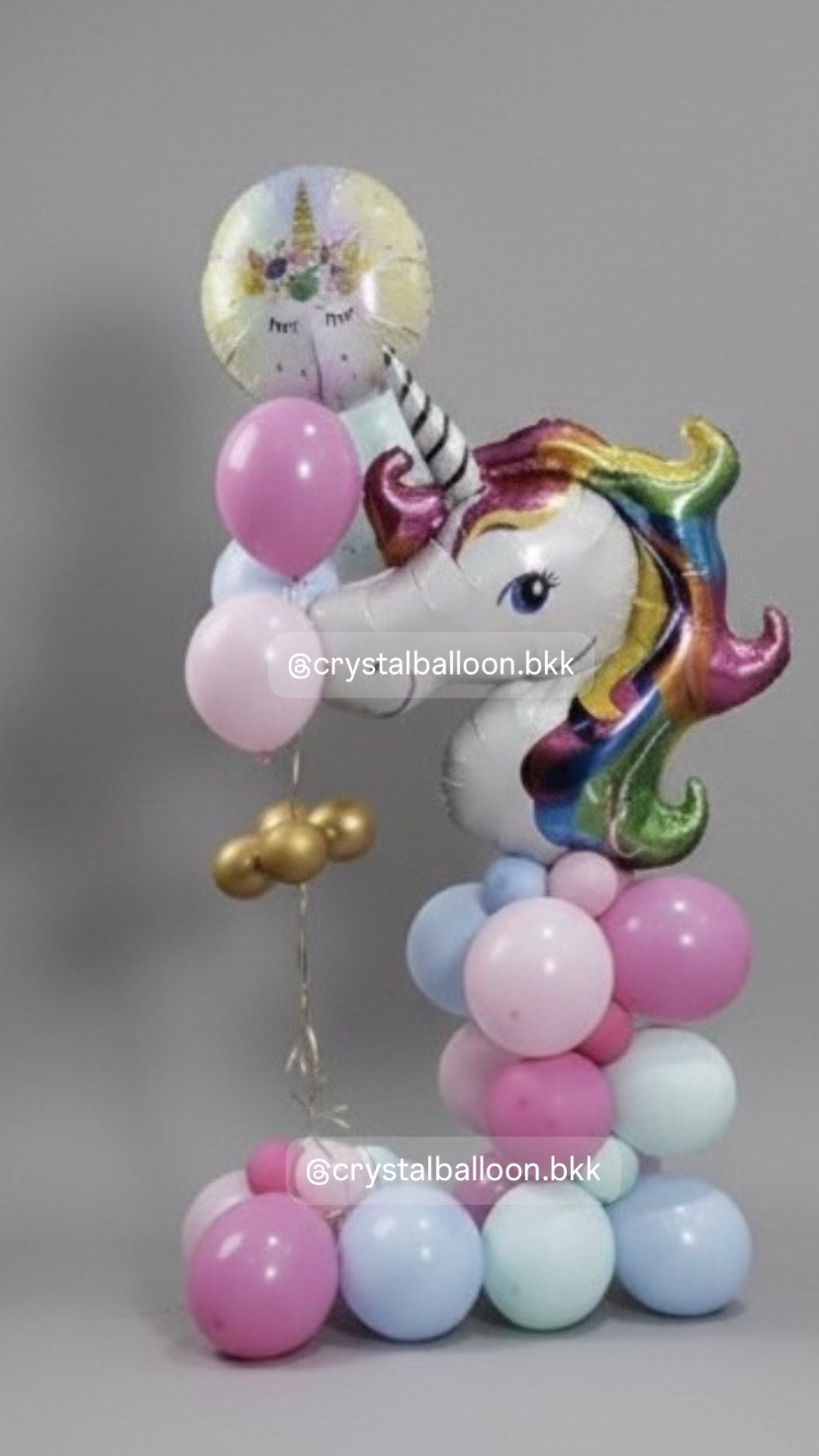 ลูกโป่งวันเกิดเด็ก ฟอยล์หัวยูนิคอร์น ตั้งฐาน 1 ชิ้น , ฟอยล์กลมยูนิคอร์น เป่าลอย 1 ชิ้น พร้อมลูกโป่งตกแต่ง , ลูกโป่งสามารถเปลี่ยนสีได้
