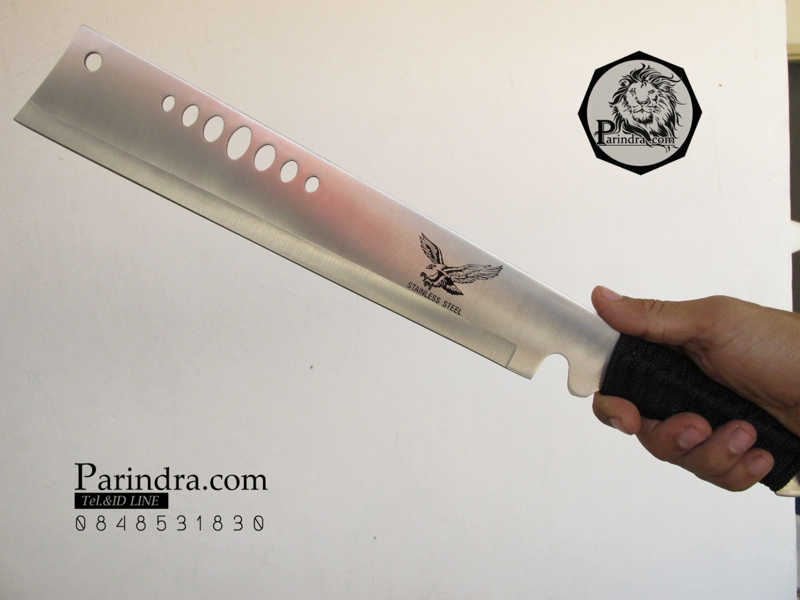 มีดยาวเดินป่า Hawk สปาร์ต้า หัวตัด ขนาด 18.5 นิ้ว ด้ามเชือกถักสีดำ