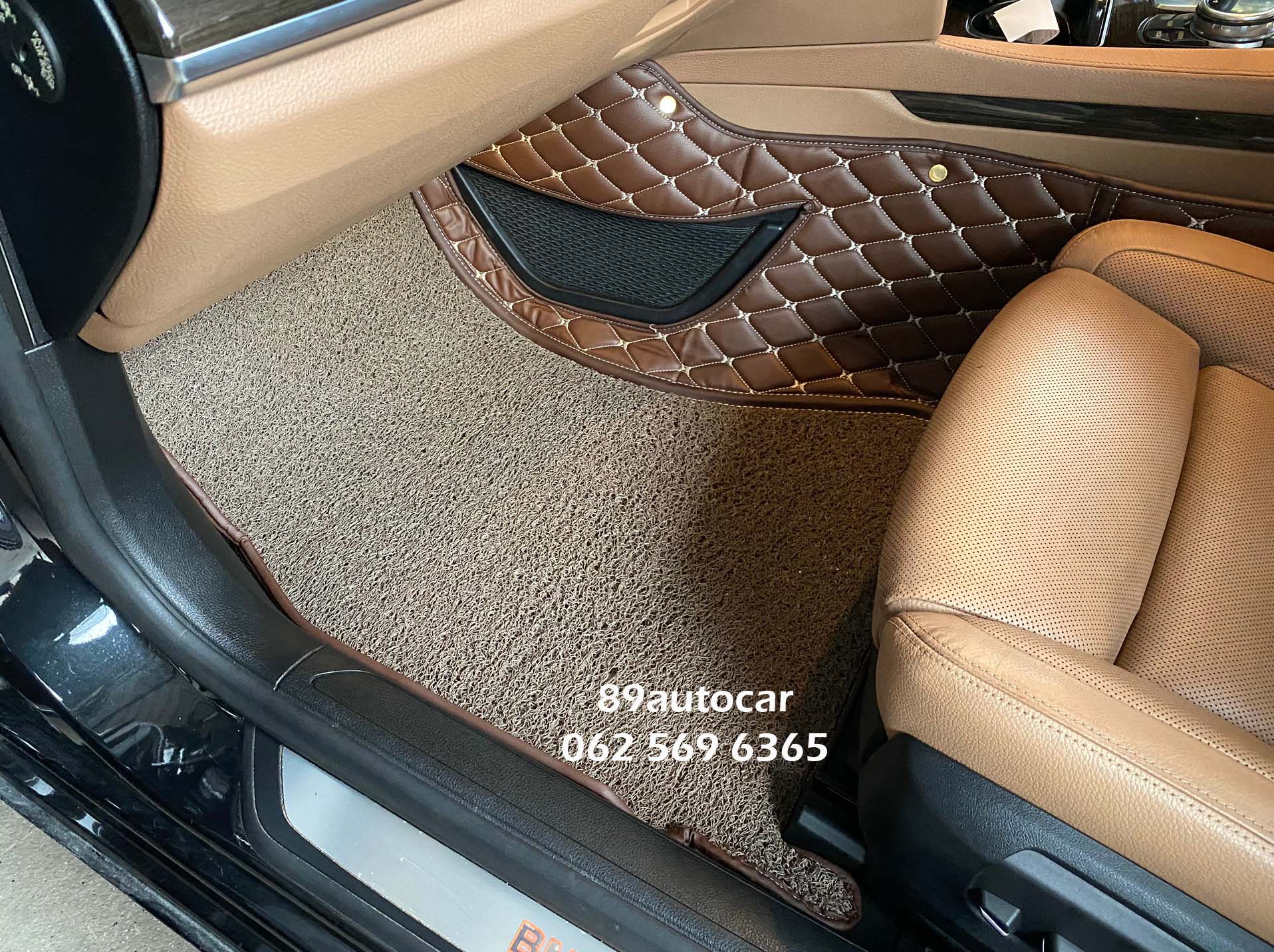 ขายพรมรถยนต์ BMW 720 , 730 LD F02 ปูพรม8d สีกาแฟเย็บติดกับพรมดักฝุ่นสีน้ำตาล