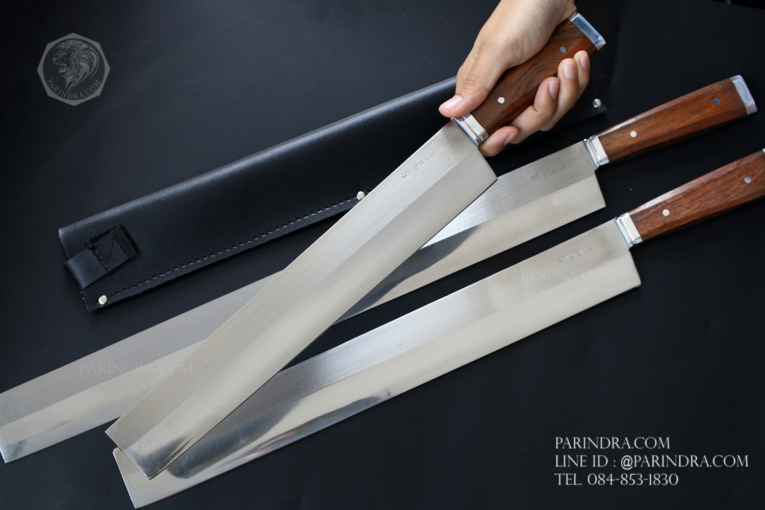 มีด อรัญญิก สปาต้าด้ามไม้ หัวตัด พร้อมซองหนัง