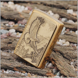 ไฟแช็ค Zippo แท้ "Zippo Where Eagles Dare Emblem Brushed Brass " # 20854 แท้นำเข้า 100%