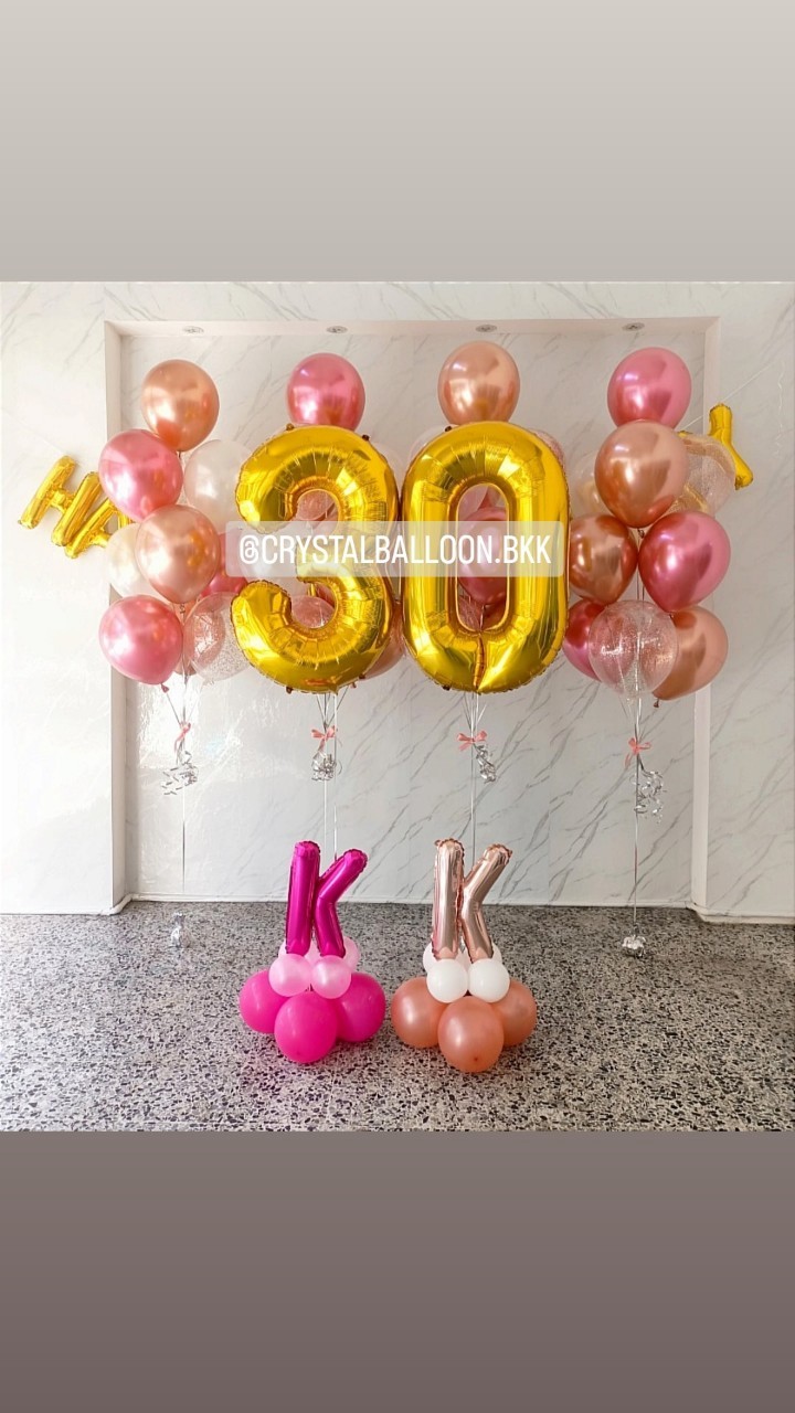 ลูกโป่ง วันเกิด ช่อลูกโป่ง Theme โรสโกล-ชมพูแชมเปญโครเมี่ยม ช่อ 10 ลูก 4 ช่อ พร้อม ฟอยล์ตัวอักษร Happy Birthday ขนาด 16" พร้อมตกแต่ง ฟอยล์ตัวอักษร ขนาด 16" ตั้งฐาน 2 ชิ้น,ฟอยล์ตัวเลข ขนาด 40" 2 ชิ้น สามารถเปลี่ยนสีลูกโป่ง/เปลี่ยนสี-ฟอยล์ตกแ