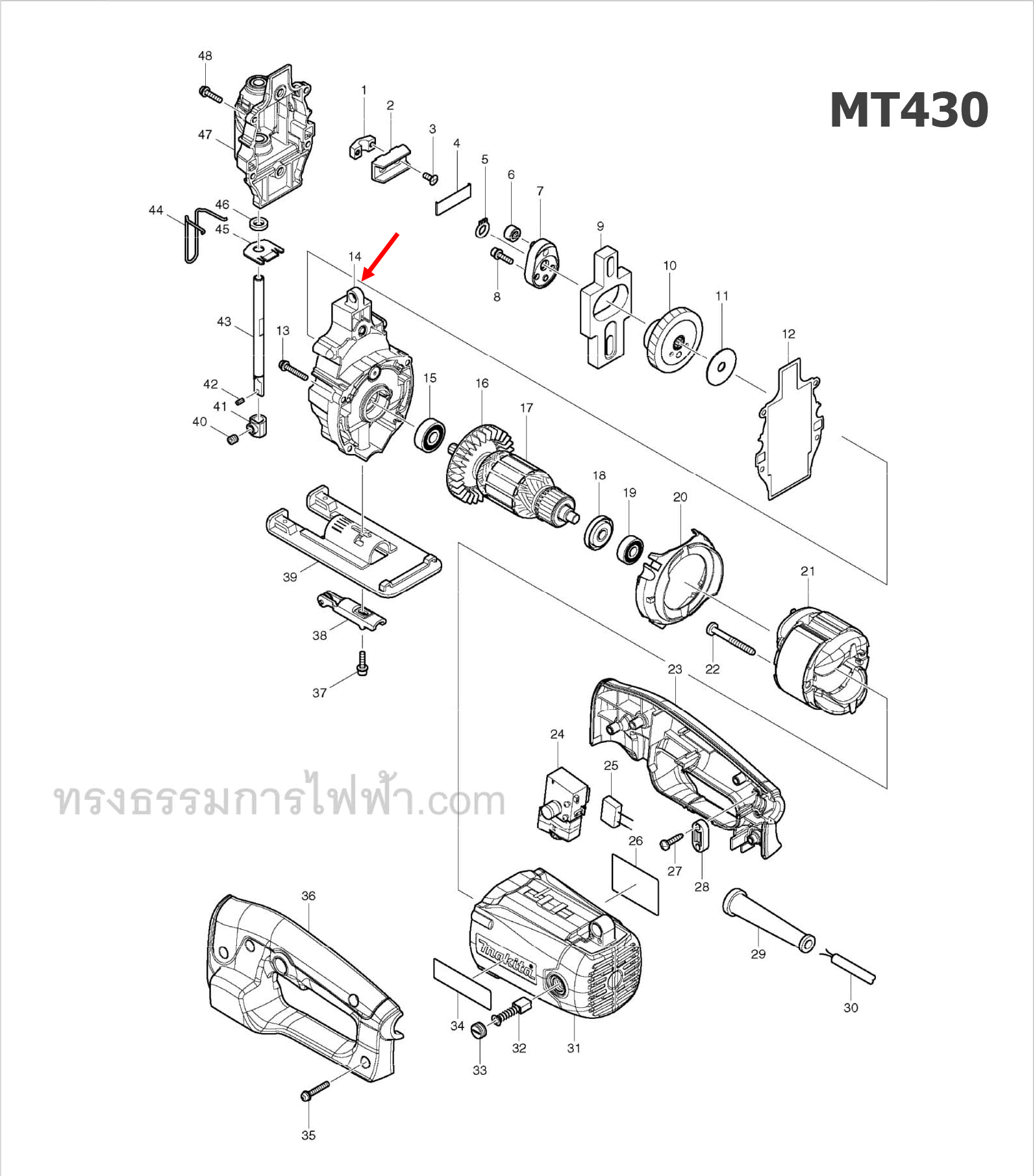เสื้อเฟือง จิ๊กซอว์ Maktec, Makita MT430, M4302, M4302B [#14] Pn.158870-2 (แท้) ##