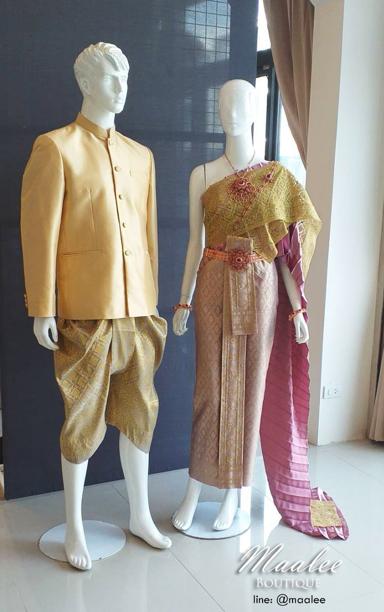 พร้อมเช่า ชุดแต่งงานไทยประยุกต์ สไบสีชมพูกลีบบัว (ราคาเช่าเป็นคู่)