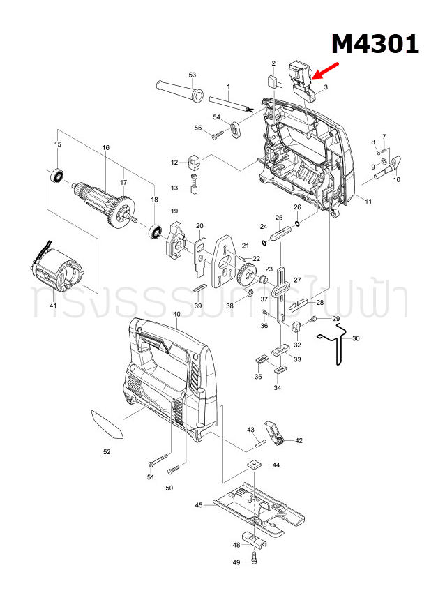 สวิทช์ เลื่อยจิ๊กซอว์ มาคเทค-Maktec MT431, M4301, M4301B [#3] Pn.650633-7 (แท้) ## (**)