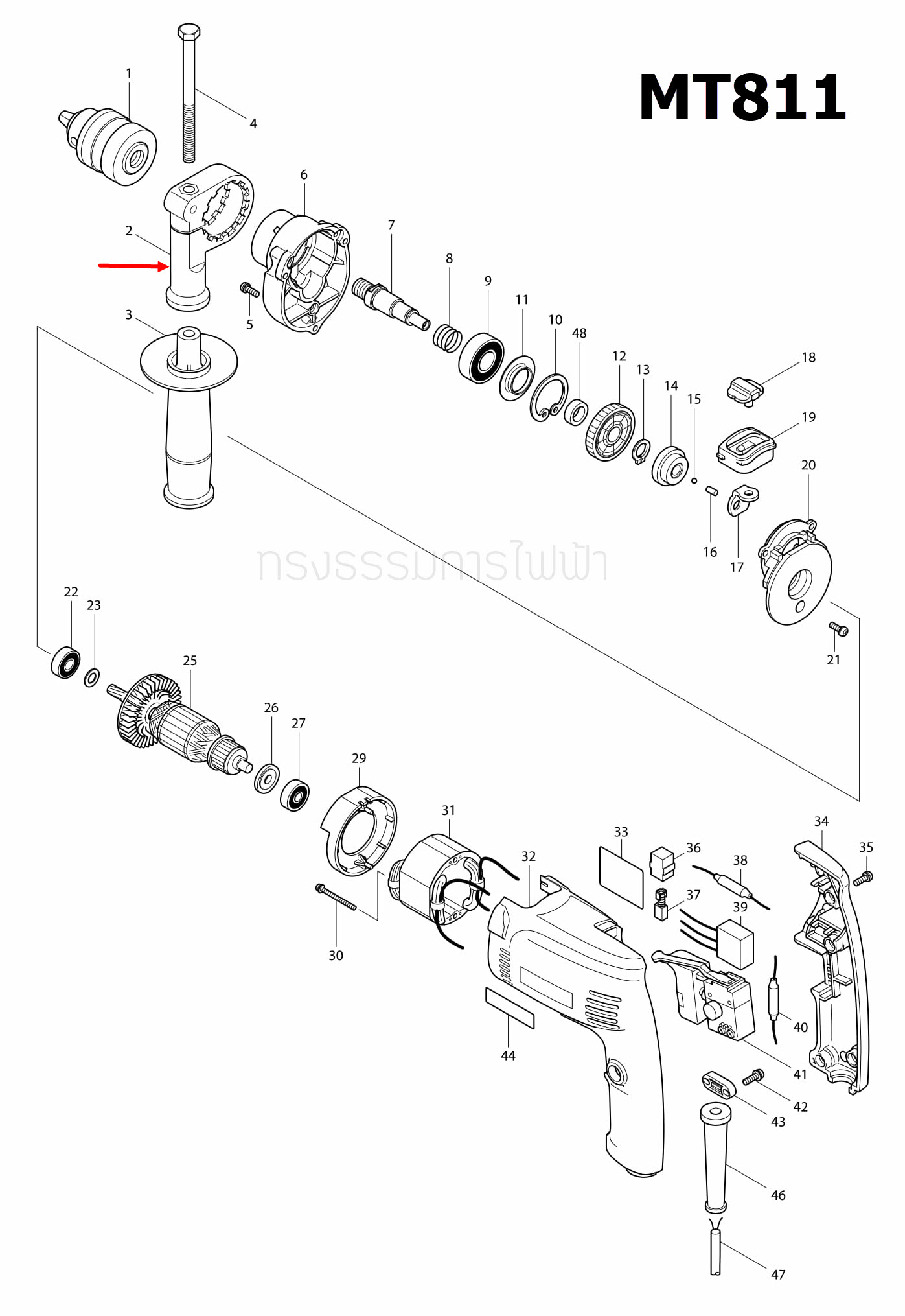 GRIP BASE สว่าน Maktec มาคเทค, Makita มากีต้า MT811, MT813, MT814, M8100, M8100B [#2] Pn.417822-5 (แท้) ##(*)