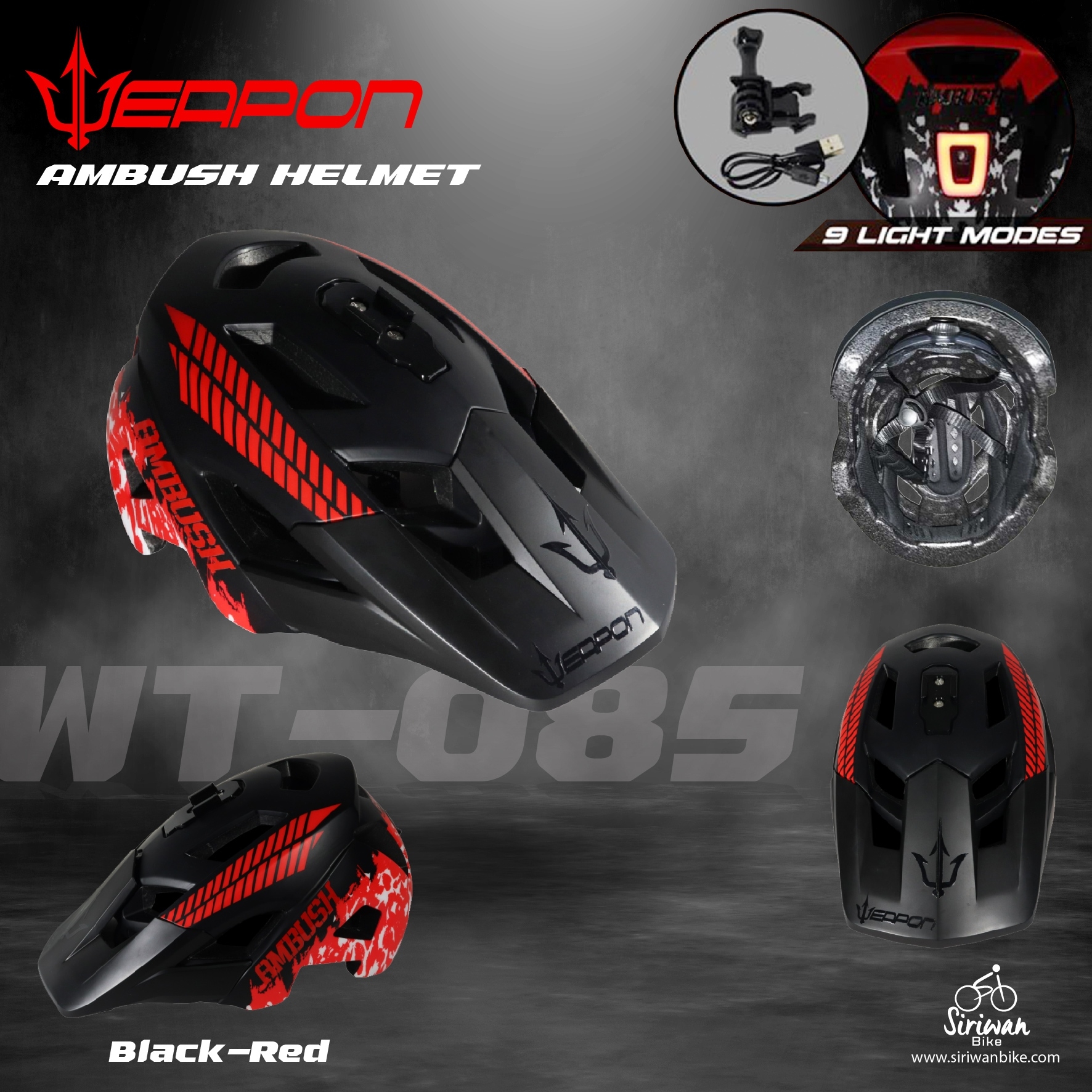 WEAPON รุ่น WT-085 หมวกจักรยาน หมวกปั่นจักรยาน SIZE L เส้นรอบศรีษะ 58-61เซนติเมตร