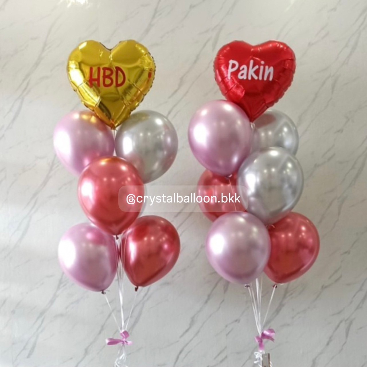 ลูกโป่ง วันเกิด ช่อลูกโป่งฟอยล์หัวใจ ขนาด 18" ช่อ 7 ลูก 2 ช่อ สีโครเมี่ยม พร้อมตกแต่ง สามารถเปลี่ยนสีลูกโป่ง/เปลี่ยนข้อความ/เปลี่ยนฟอยล์ตกแต่งได้
