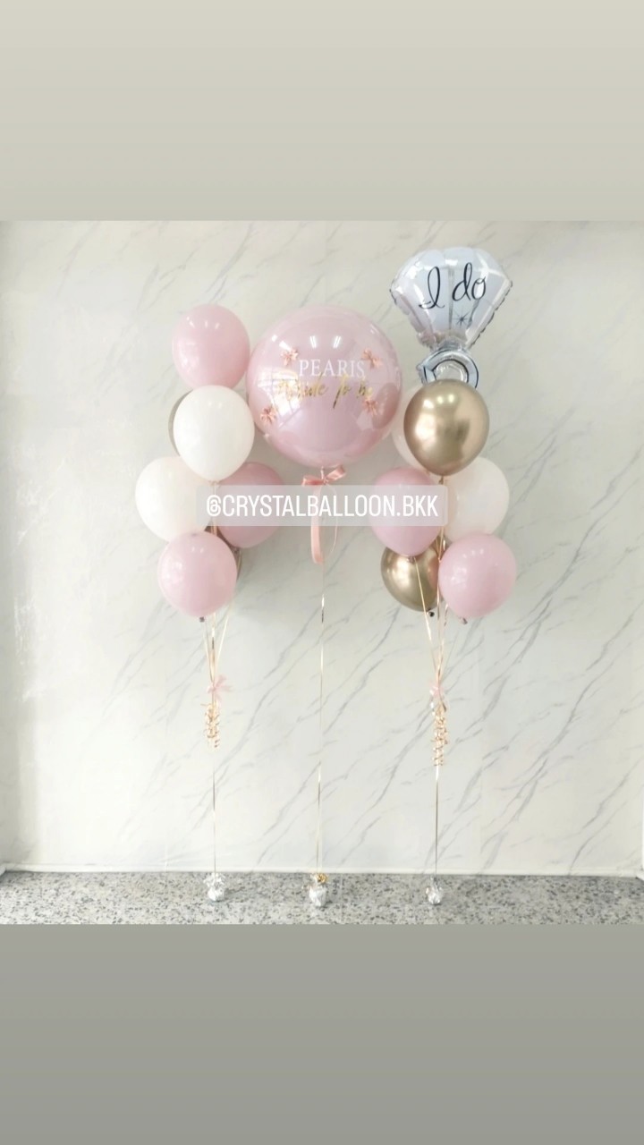 ลูกโป่ง Bride To Be ลูกโป่งยาง สี Dusk Pink ขนาด 24" 1 ลูก พร้อม ประดับโบว์จิ๋ว 4 ชิ้น,ช่อลูกโป่ง ช่อ 7 ลูก 1 ช่อ,ช่อลูกโป่งฟอยล์แหวน ช่อ 7 ลูก 1 ช่อ พร้อมตกแต่ง สามารถเปลี่ยนสีลูกโป่ง/เปลี่ยนข้อความ/เปลี่ยนขนาด/เปลี่ยนฟอยล์ตกแต่งได้