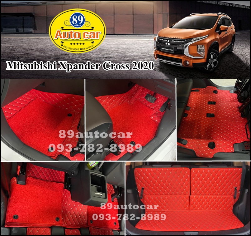 พรมปูพื้นรถยนต์ Mitsubishi Xpander Cross ปูพรม7D แดงสด + ไวนิลสีแดง เข้ารูป
