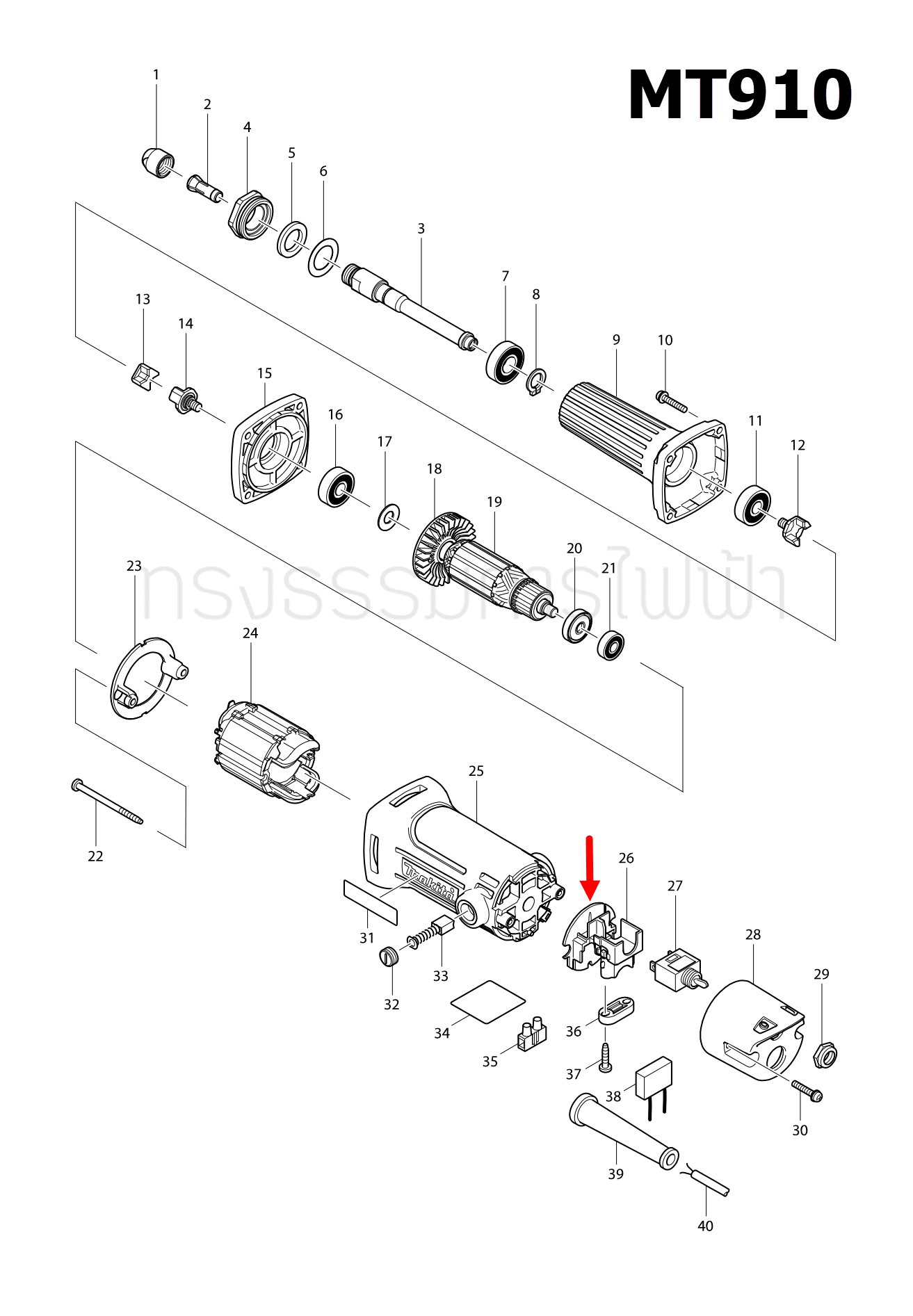 SUPPORT หินเจียรคอตรง มาคเทค-Maktec MT910, M9100B [#26] Pn.419227-5 (แท้) ##