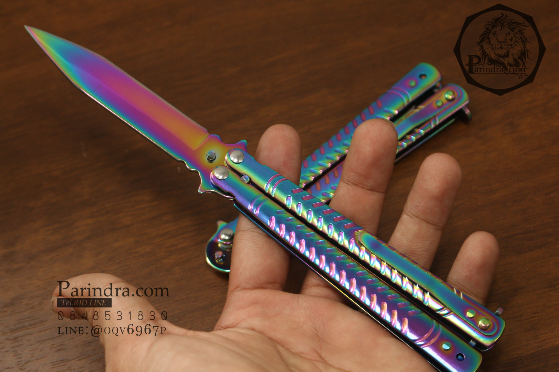 มีดบาลีซอง Balisong มีดควง มีดปีกผีเสื้อ สีรุ้งอะโนไดซ์ ขนาด 9 นิ้ว BLA029