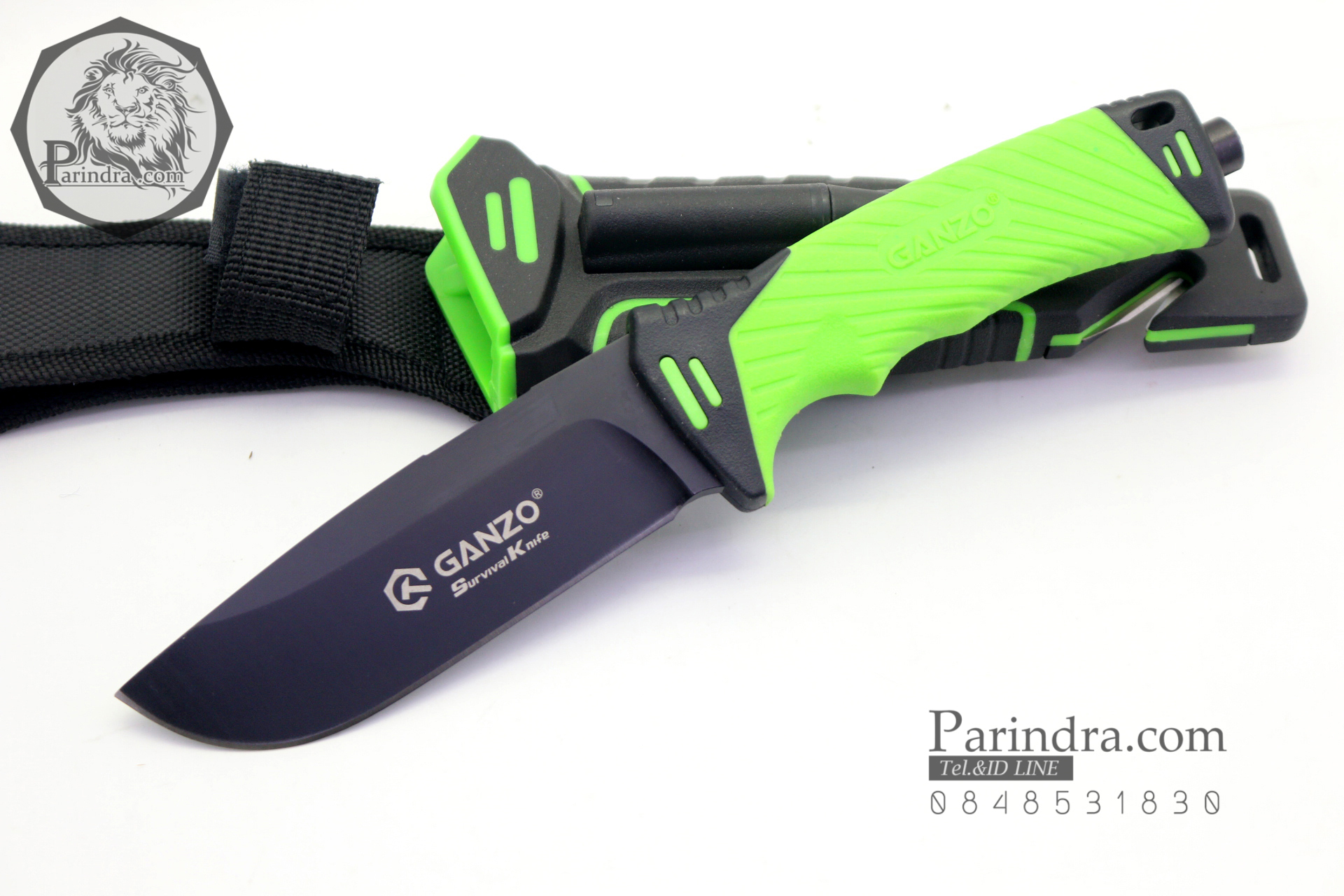 มีดใบตายเดินป่า Ganzo Hunting Survival Knife กานโซ่ รุ่น G-8012 LG สีดำตัดเขียวอ่อน ของแท้ 100%