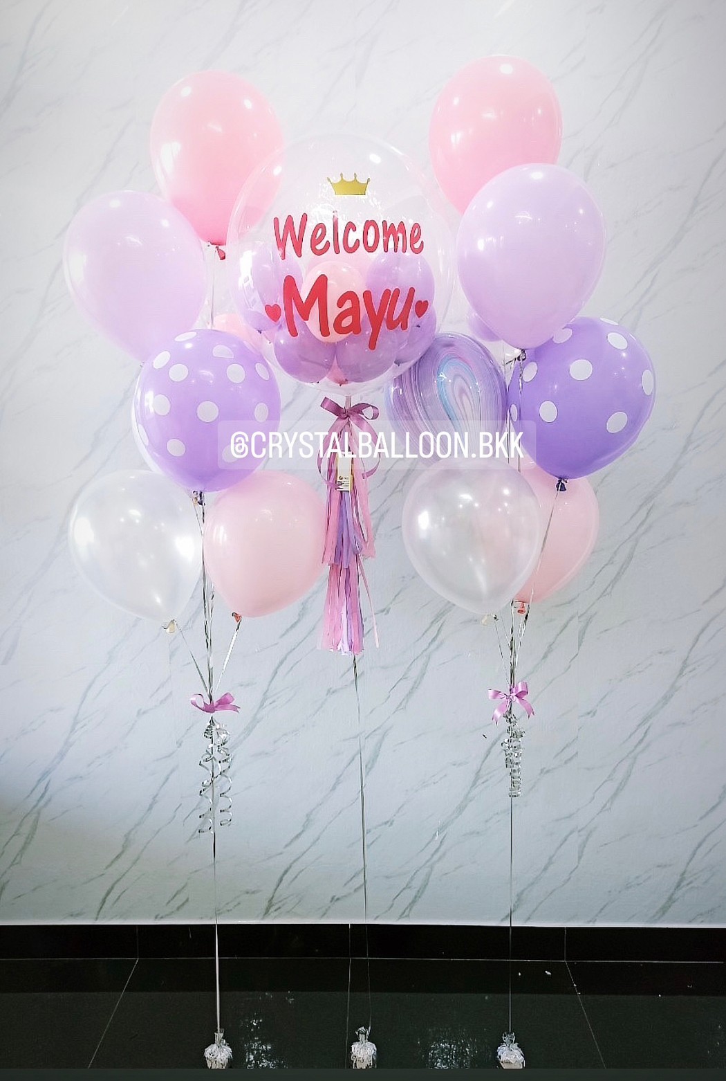 ลูกโป่ง Welcome Baby Bubble USA 24" Theme ม่วง-ชมพู พร้อม ช่อลูกโป่ง 7 ลูก 2 ช่อ,ลูกโป่งลายหิน USA 2 ลูก สามารถเปลี่ยนสีลูกโป่ง/เปลี่ยนข้อความได้