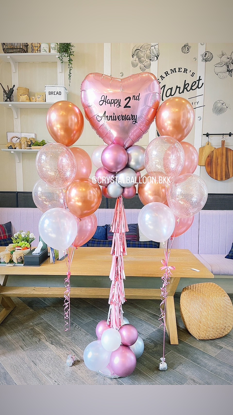เสาลูกโป่ง Valentines's Day ลูกโป่งฟอยล์หัวใจ ขนาด 40" 1 เสา พร้อมตกแต่ง ช่อลูกโป่ง 7 ลูก 2 ช่อ,ลูกโป่งใส ใส่กลิตเตอร์ สามารถเปลี่ยนสีลูกโป่ง/เปลี่ยนข้อความ/เปลี่ยนสี-ฟอยล์ตกแต่งได้
