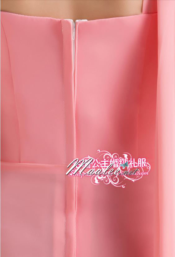 พร้อมส่ง ชุดราตรียาว ไหล่เดียว สีชมพู Hot pink จับเตรปสไตล์กรีก คาดคริสตัลช่วงเอว